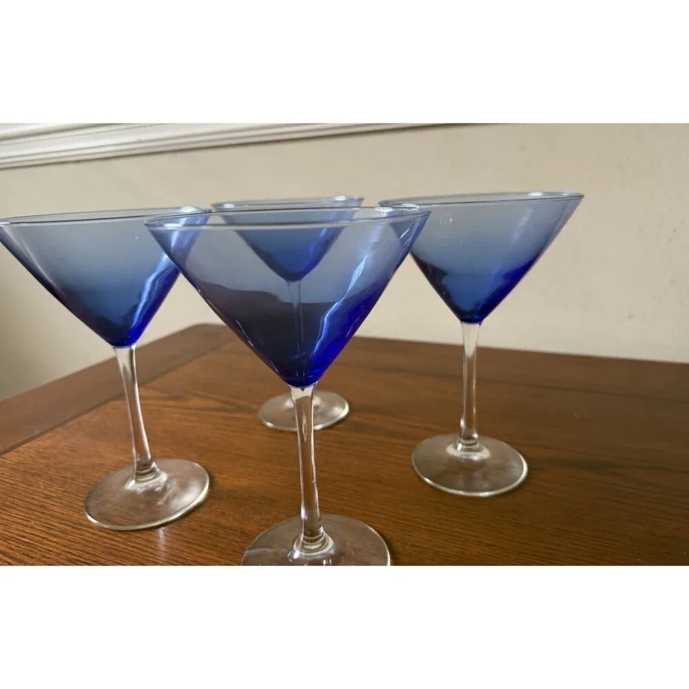 Set of 4 Libbey Vina Blue Martini Glasses 7 3/8